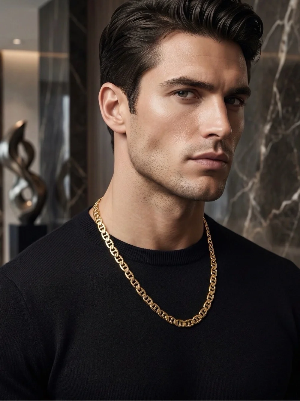 Men's Polished Gold Link Chain Necklace